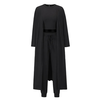 TeyaFit™ – 3-delt Strik Sæt med Top, Bukser og Lang Cardigan
