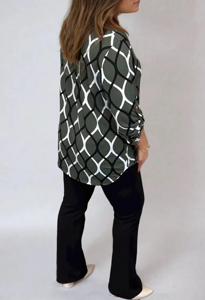 Jannita | Geometrisk Langærmet Bluse