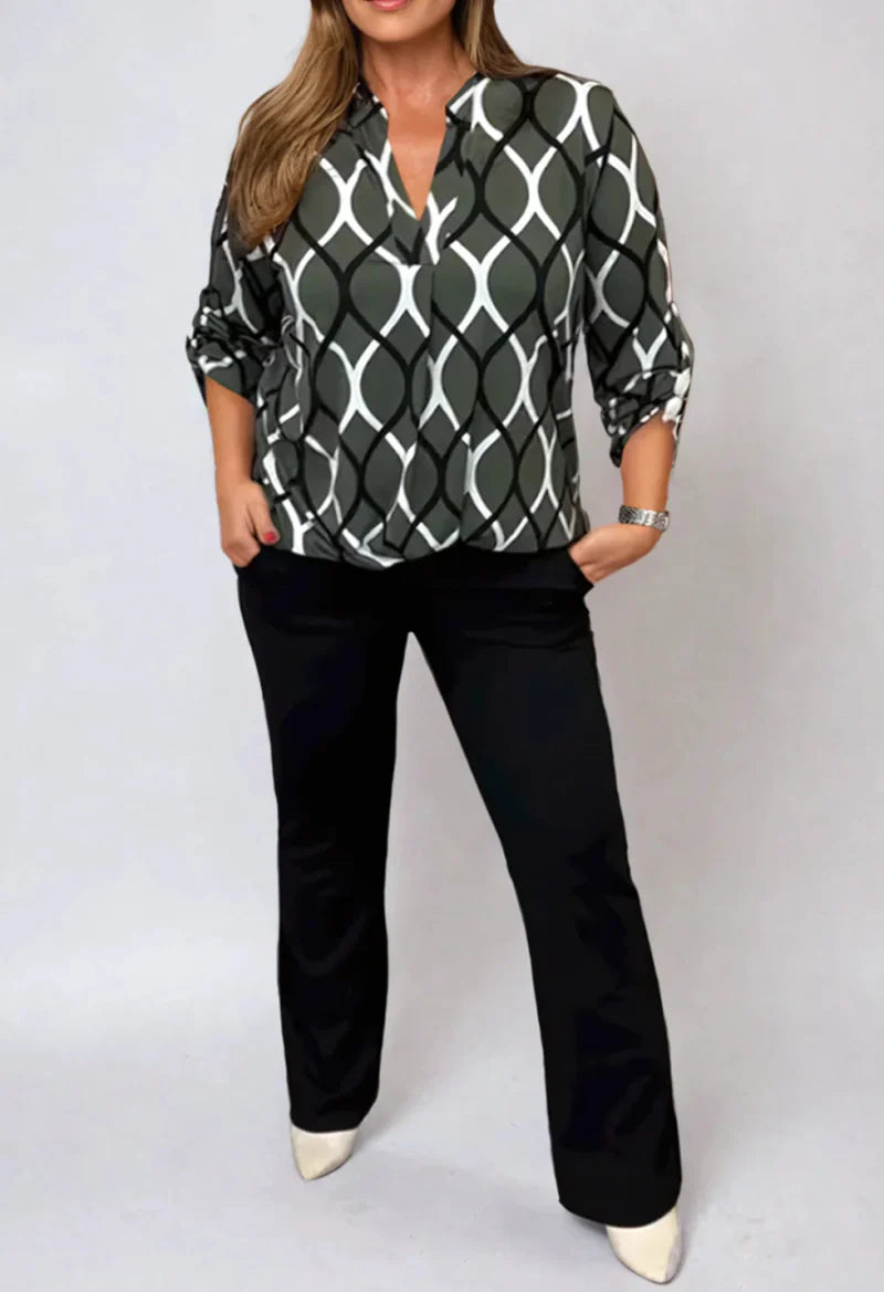 Jannita | Geometrisk Langærmet Bluse